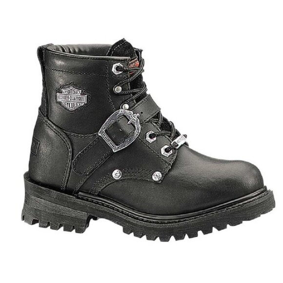 Harley-Davidson Performance Riding Boots Steel-Toe Black Lace-Up Buckle sz 7 - Picture 1 of 11